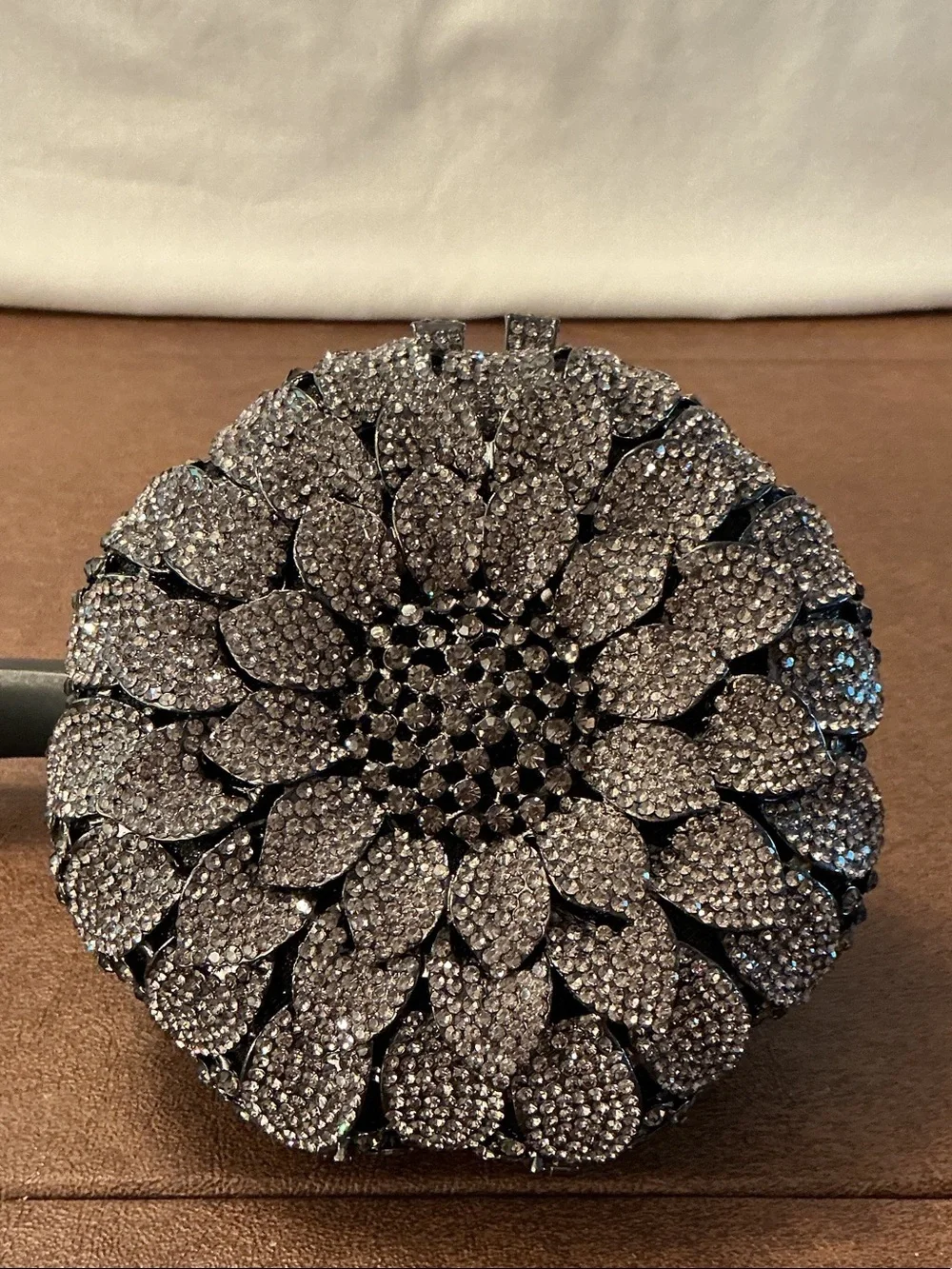 NWT Off Park Collection Designer Gun Metal Crystal Flower Evening Bag Clutch 6”